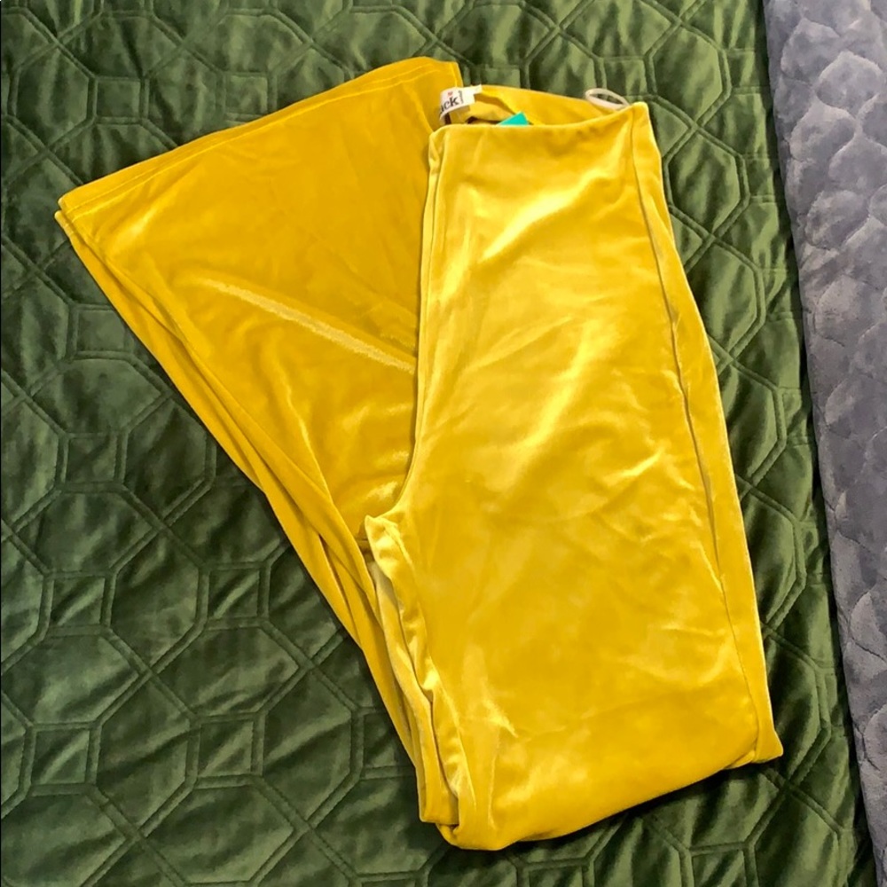 Nasty Gal ZACK Lime/Mustard Velvet Bell Bottoms